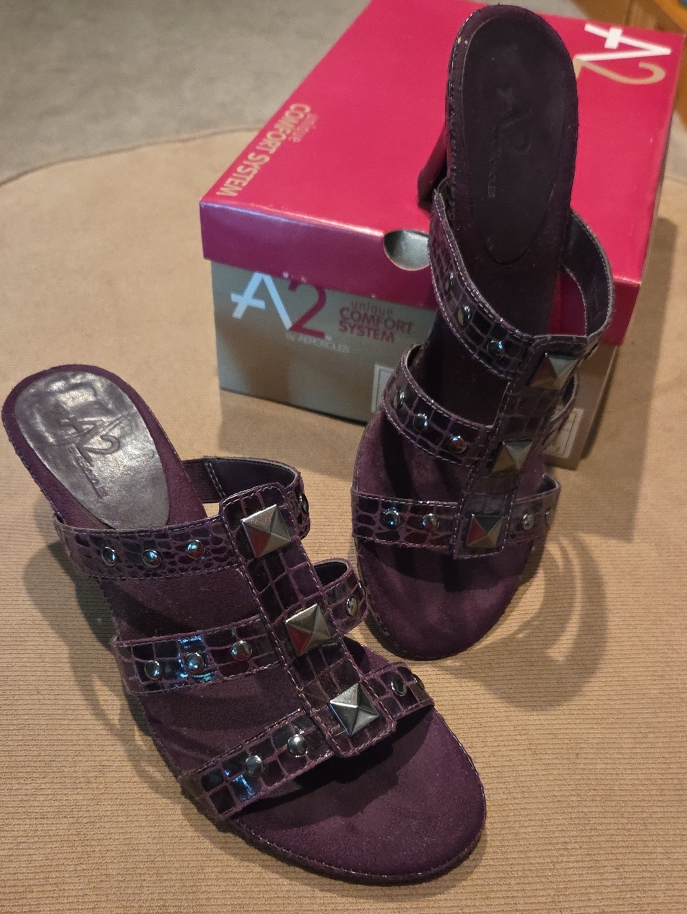 A2 By Aerosoles Purple Studded Multi-Strap Heeled Slides 8M